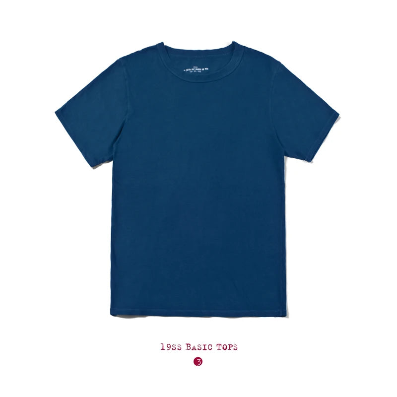 BADBOWL High Quality Cotton Indigo T-shirt Handmade Plant Dyeing Men's T-shirt Short Sleeve Round Neck Japanese Retro Style Tops