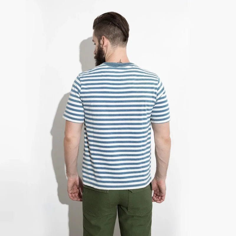 Vintage Breton Top Round Neck Men's Short-sleeved Striped T-shirt Retro College Style Striped Sailor Couple Dress Casual Tops