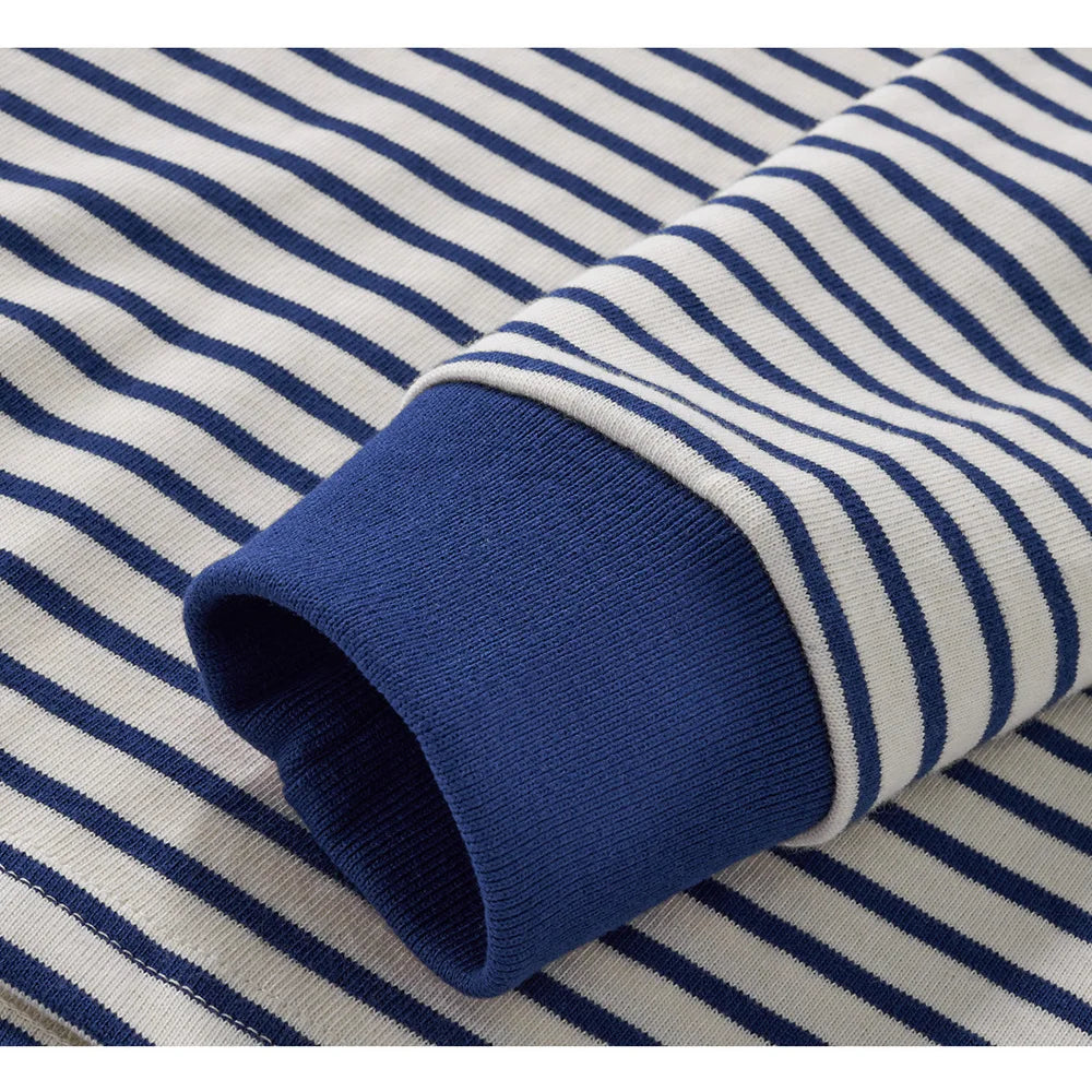 Winter New Blue White Striped Long Sleeve T Shirt Men Japanese Retro Heavy Weight Cotton Casual Tops Lovers Shirt Streetwear