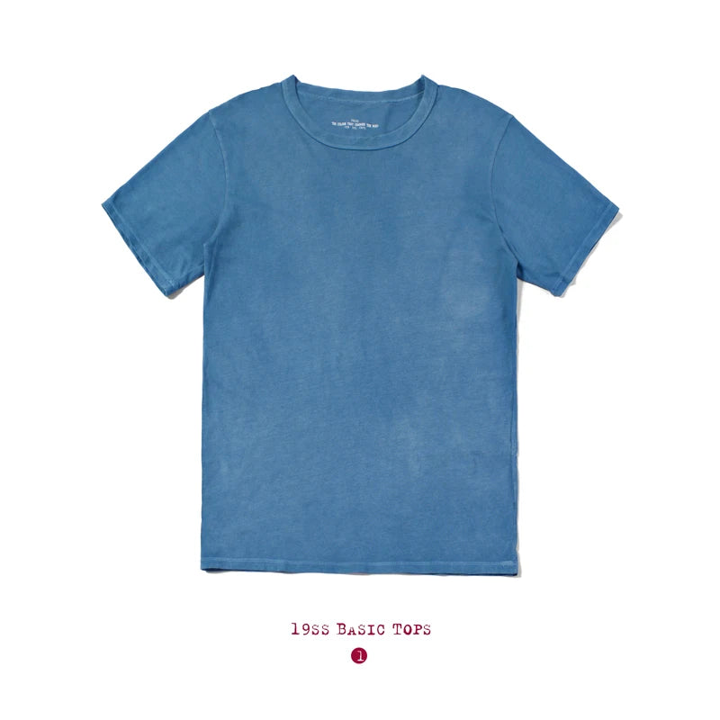 BADBOWL High Quality Cotton Indigo T-shirt Handmade Plant Dyeing Men's T-shirt Short Sleeve Round Neck Japanese Retro Style Tops