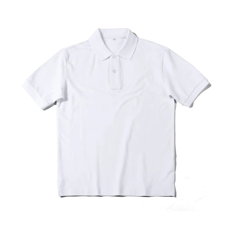 Amekaji Vintage Heavy Weight Cotton Gray Polo Shirt Men's Lapel Short Sleeve T-shirt Spring Autumn Solid Color Basic Loose Fit