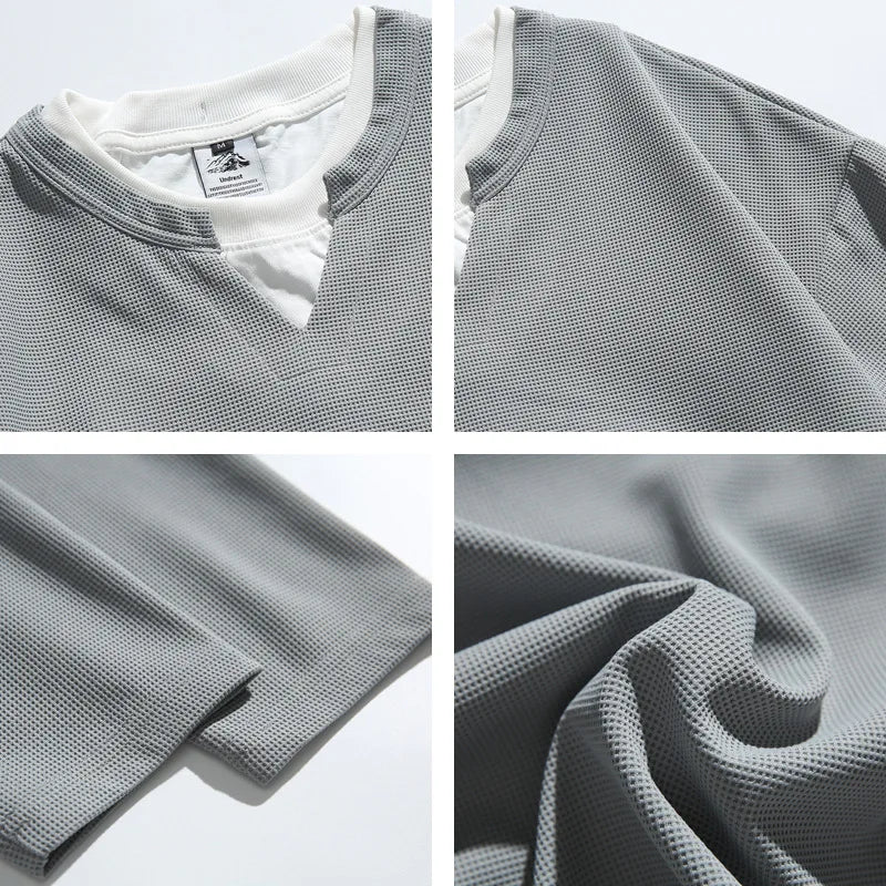 2026 New Spring New Loose Color Shirt Hooded Fake Two-piece Set Casual Men's Sportswear Comfortable Breathable Cotton Polyester