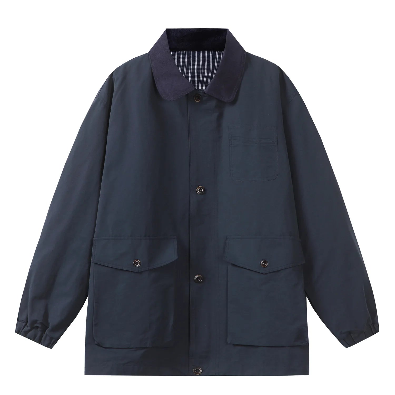 Akkad Kuti Loose Fit Retro Japanese Style Men's Jacket Mid-Length Oversized Contrast Color Collar Casual Workwear Windbreaker