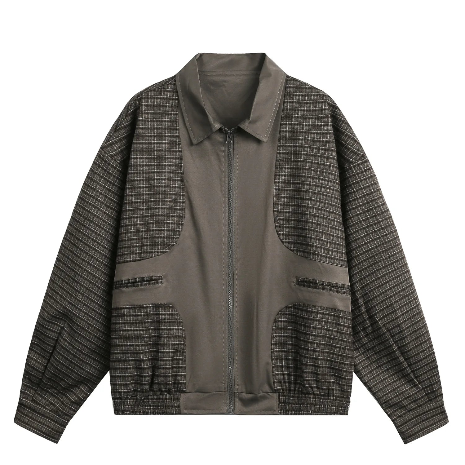 Akkad Kuti Men's Retro American Plaid Work Jacket Spring Autumn Design Splicing Outerwear Breathable Polyester Casual Coat