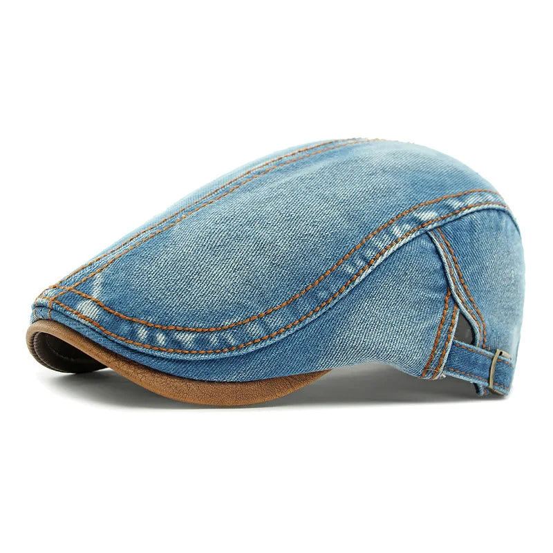 2025 Spring New Arrival Washed Denim Hat Unisex British Retro Beret Men Women Casual Peaked Cap Forward Cap