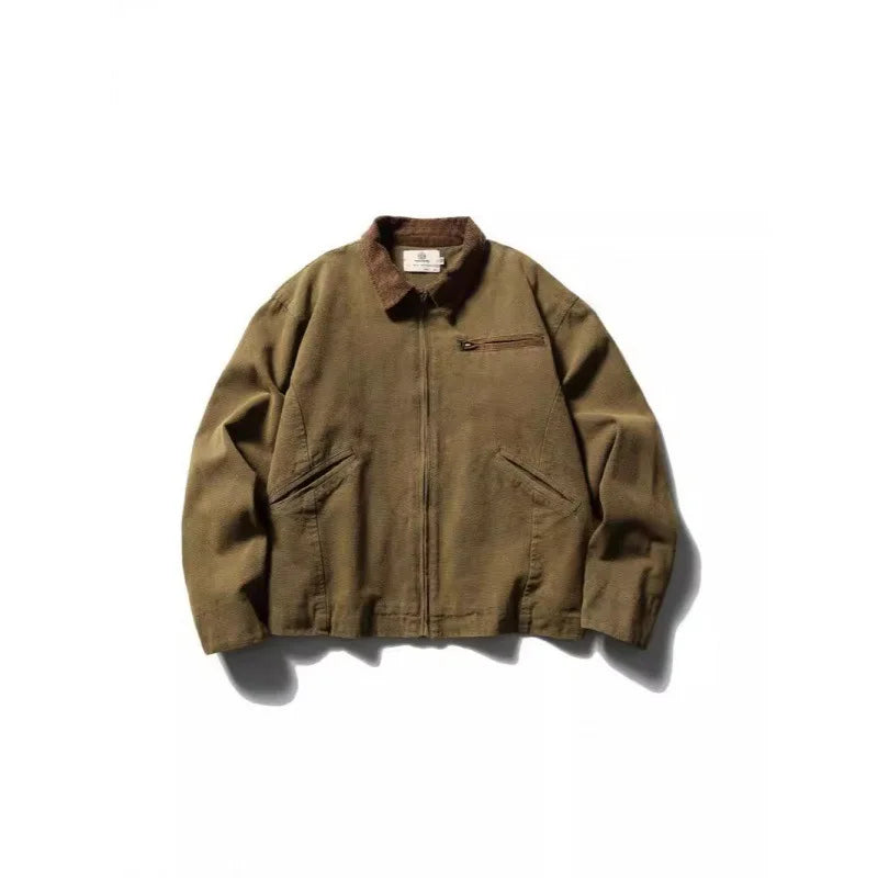 Akkad Kuti 2026 New Men's American Vintage Style Workwear Washed Outdated Khaki Jacket Autumn New Heavyweight Casual Outerwear