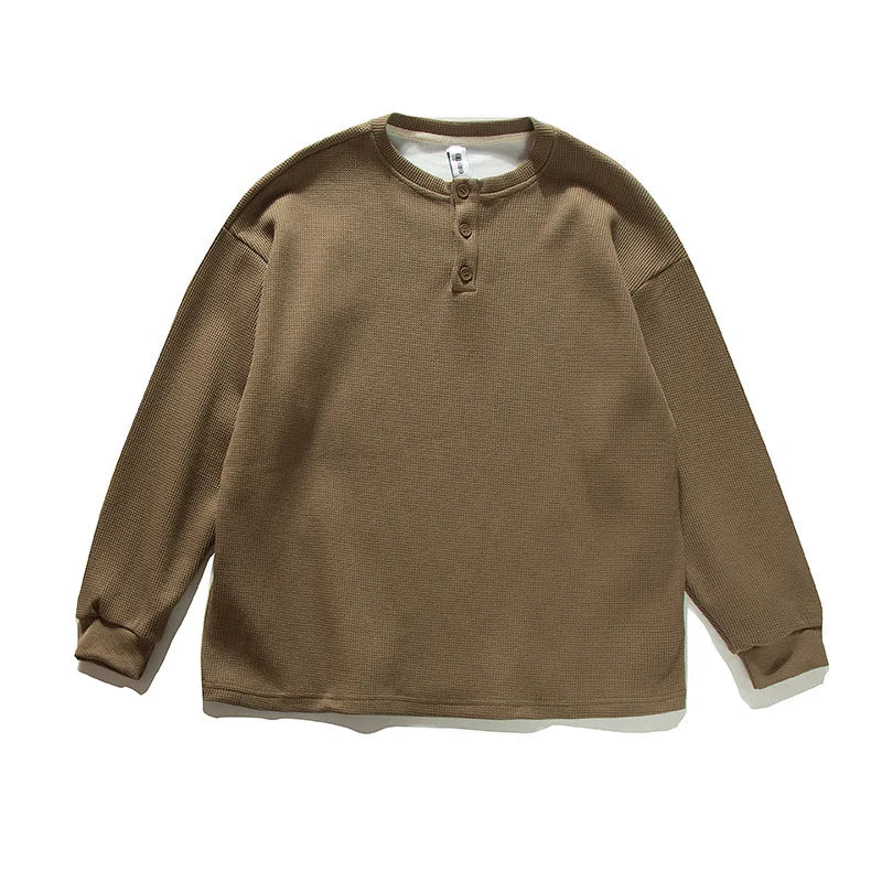 Akkad Kuti 2026 New Retro Japanese Sle Color Henry Collar Long Sweatirt Loose Casual Ex Autumn New Couple Match