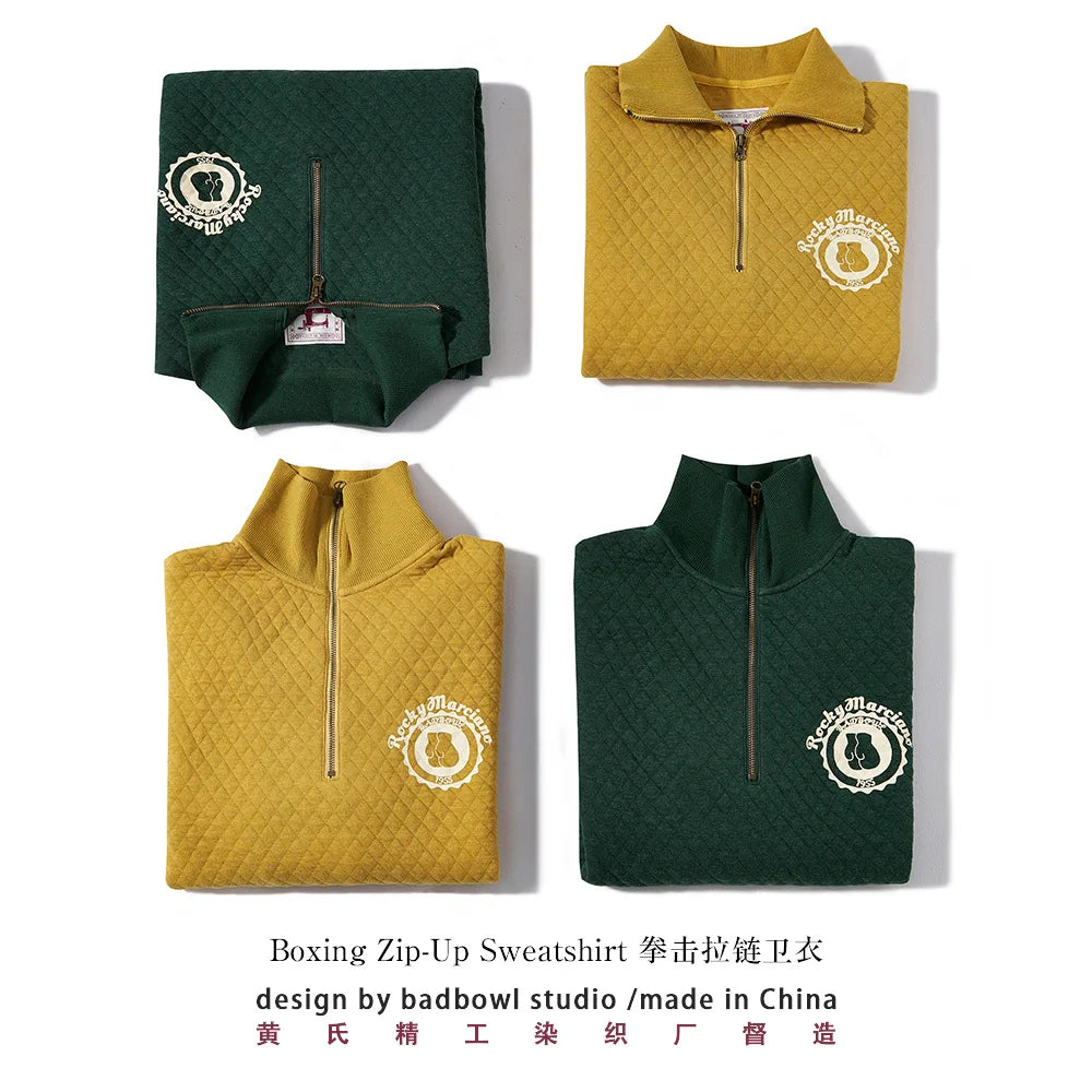 Half Zip Pullover Hoodie, Retro Sports Hoodie, Men's and Women's Couple Hoodie, Diamond Patterned Cotton, Winter Warmth