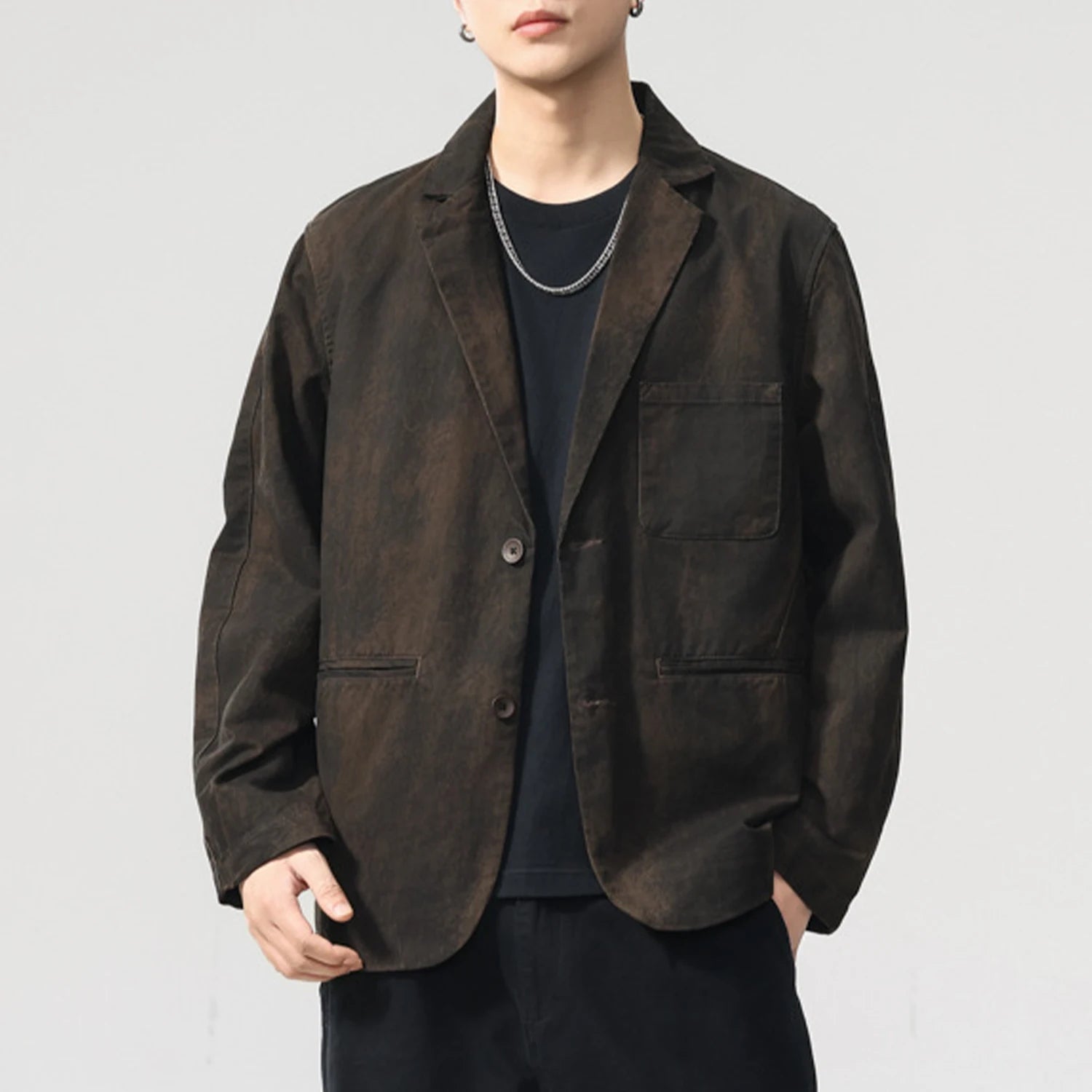 Men Washed Cotton Retro Old Dirty Fashion Streetwear Loose Casual Suit Blazer Cargo Jacket Cityboy Spring Autumn Coat Outerwear