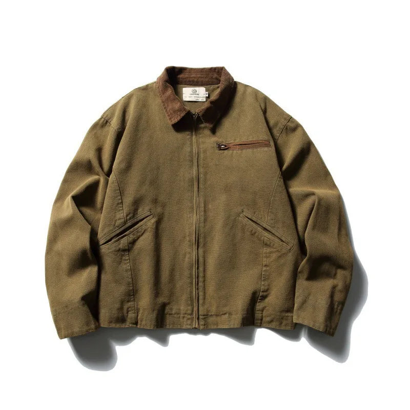 Akkad Kuti 2026 New Men's American Vintage Style Workwear Washed Outdated Khaki Jacket Autumn New Heavyweight Casual Outerwear