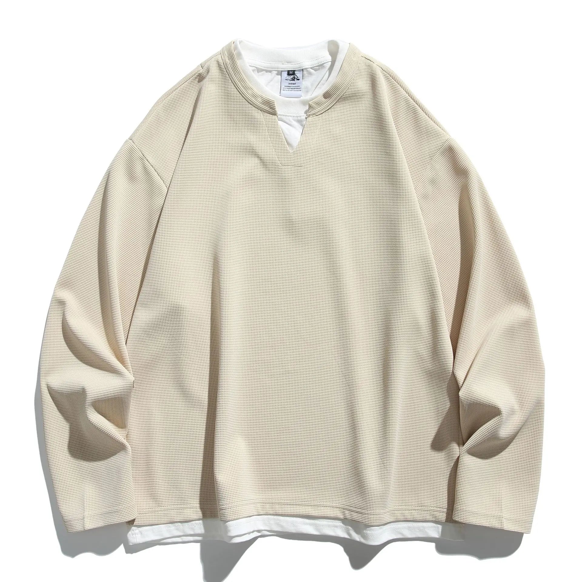 2026 New Spring New Loose Color Shirt Hooded Fake Two-piece Set Casual Men's Sportswear Comfortable Breathable Cotton Polyester