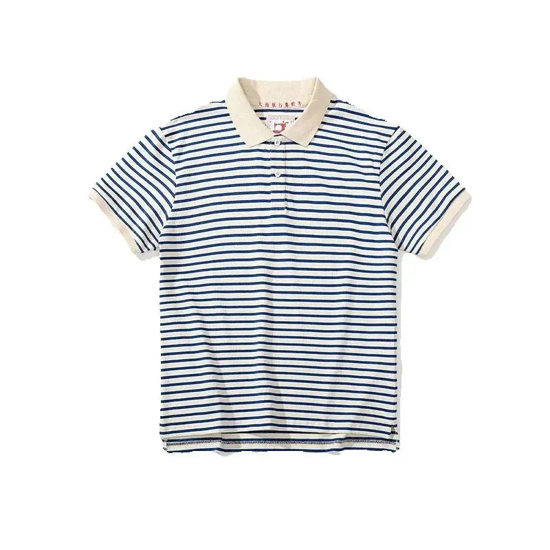 Summer Men's T-shirt, Sea Soul Polo Shirt, Short Sleeved Men's Cotton Loose Casual Striped T-shirt, Fashionable Men's Clothing