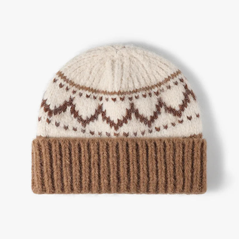Fair Isle Style Jacquard Knit Beanie 2025 New Thickened Warm Pull-On Hat for Autumn Winter, Unisex Fashionable Design