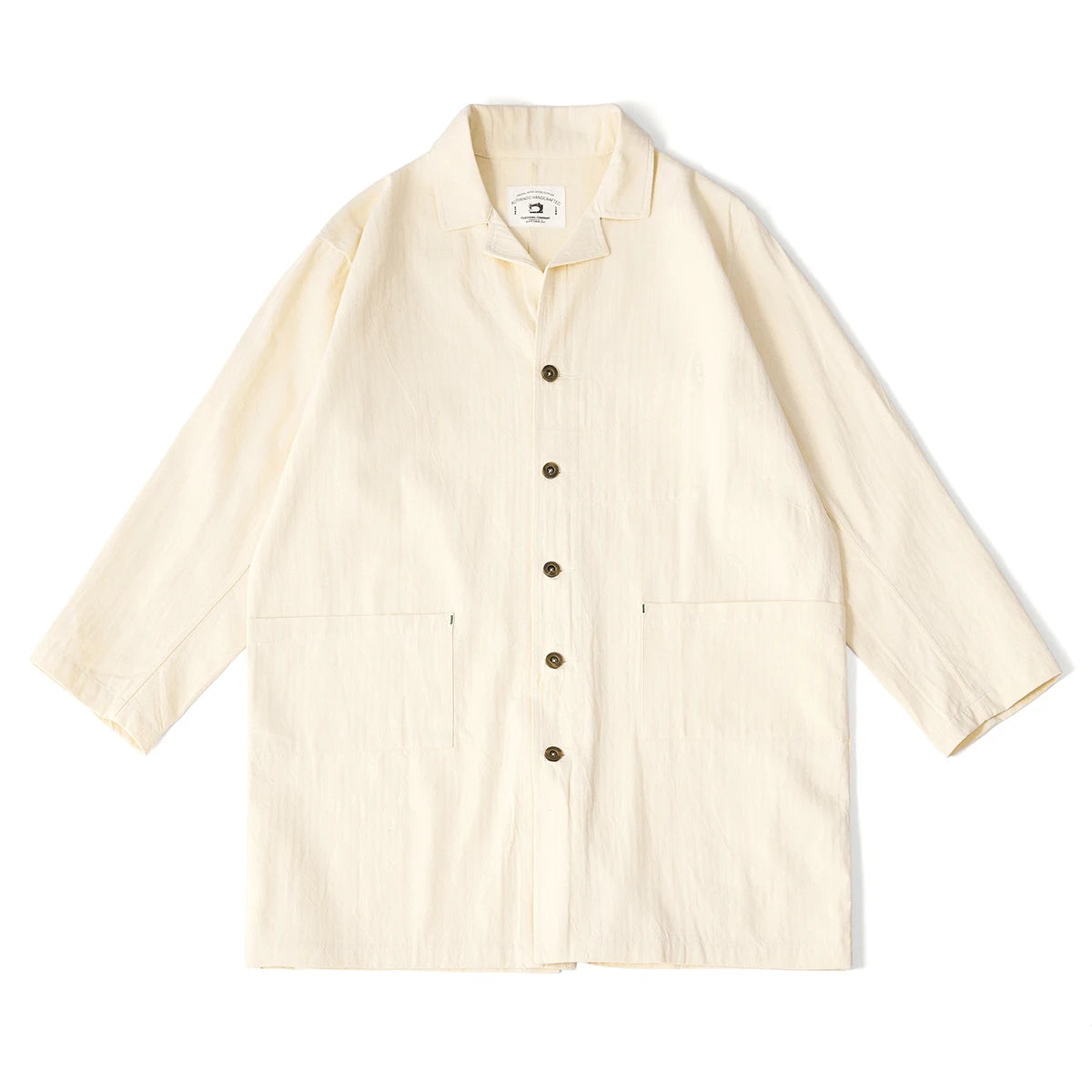 Plain Color Long Men'S Windbreaker Jacket Natural Raw Cotton Color Washed Cotton Thread Retro Lapel Thin Solid Color Jacket