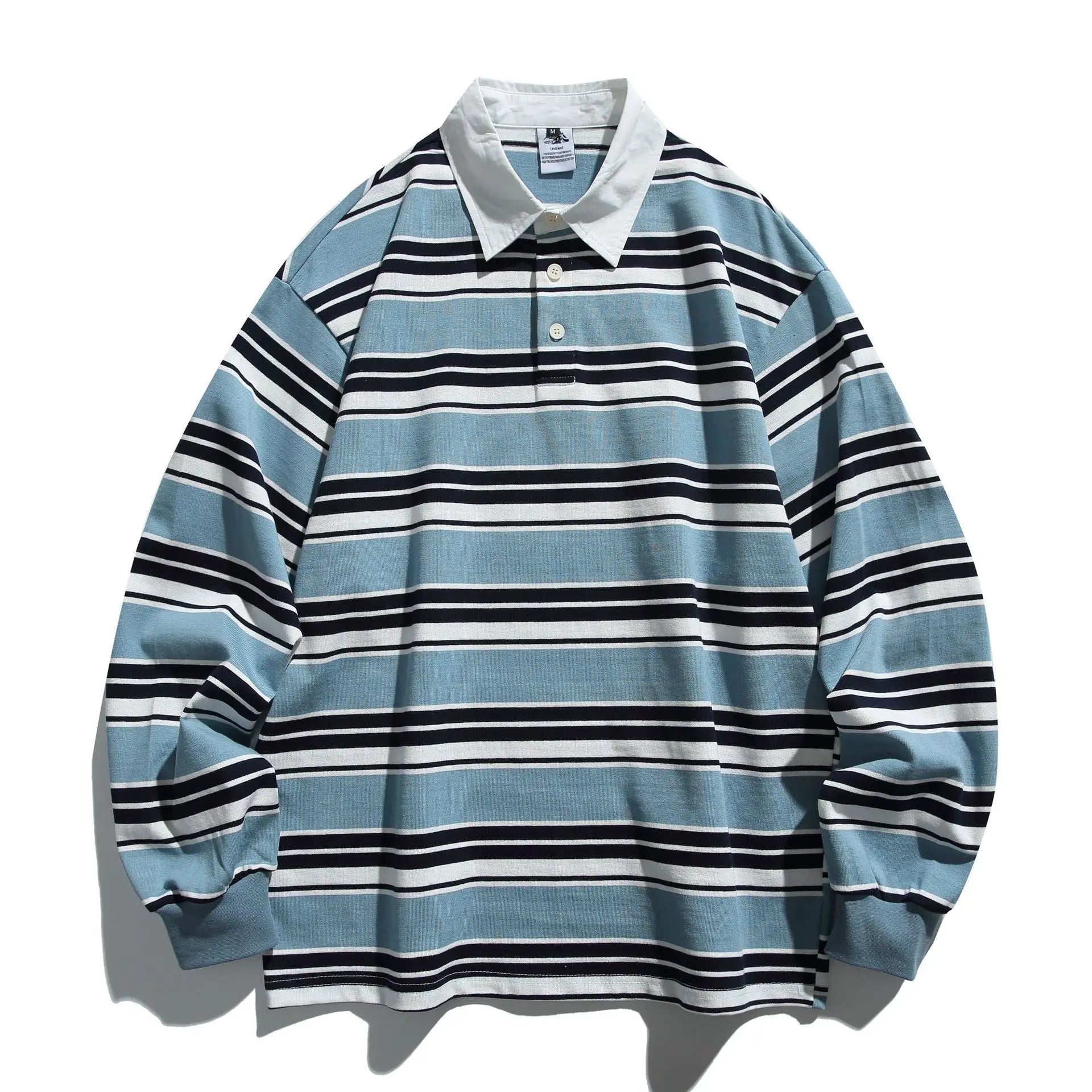 Retro Color Block Polo Shirt Long Sleeve Sweatshirt Casual Loose Men's Fashionable Trendy Top for Students Youth Popular Style