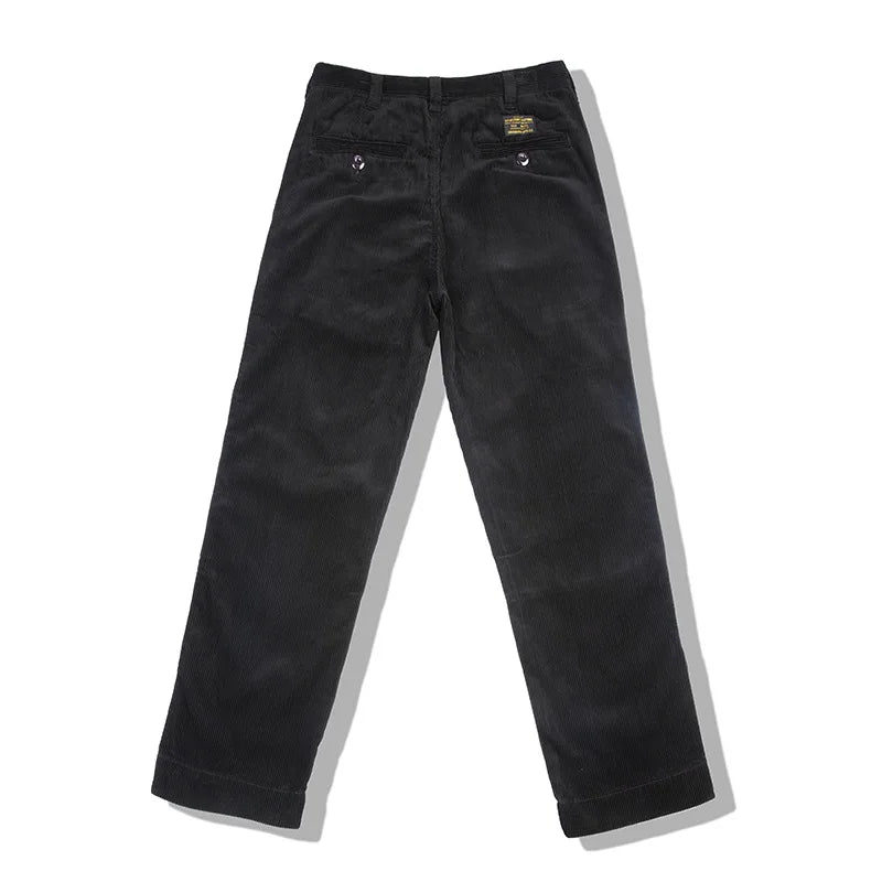 Amekaji Retro Fall Winter Warm Corduroy Casual Pants for Man Straight Tooling Solid Color All-Match Mid-Waists Thicken Trousers