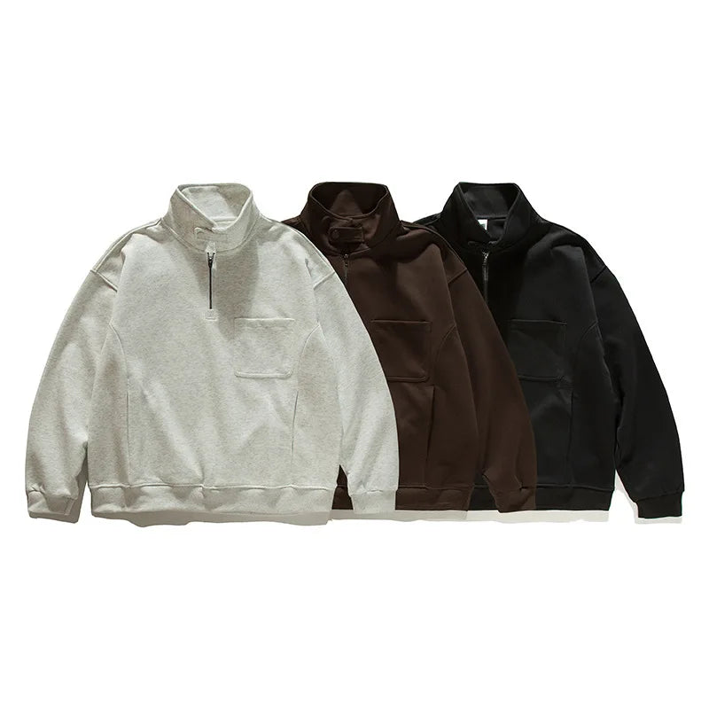 2026 New American Retro F Zip Ket Hoodie Men's Loose Fit Casual Versatile Outerwear Autumn New Pure Color Coat Pullover