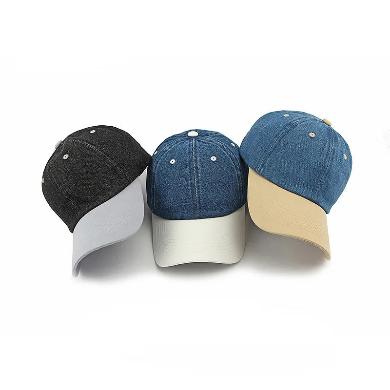 Akkad Kuti New Arrival Vintage Summer UV Protection Sun Hat Unisex Vintage Denim Patchwork Soft Crown Baseball Cap