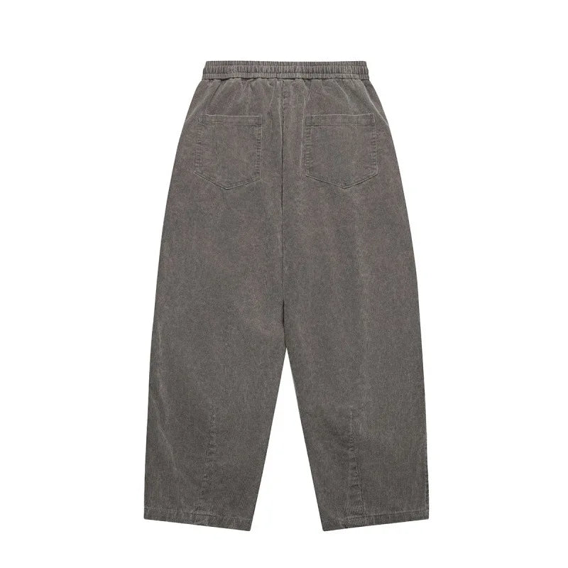 Japanese Retro Washed Worn-out Corduroy Work Pants Suitable for Both Men and Women in Autumn Mid Rise, Loose Casual Pants