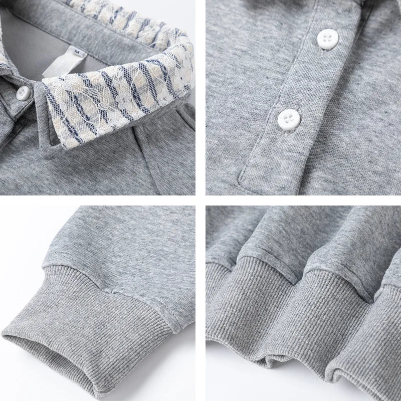 Akkad Kuti 2026 New Lace Spliced Sweatshirts Mens Autumn Casual Streetwear Loose Lapel Long Sleeve Tops Men