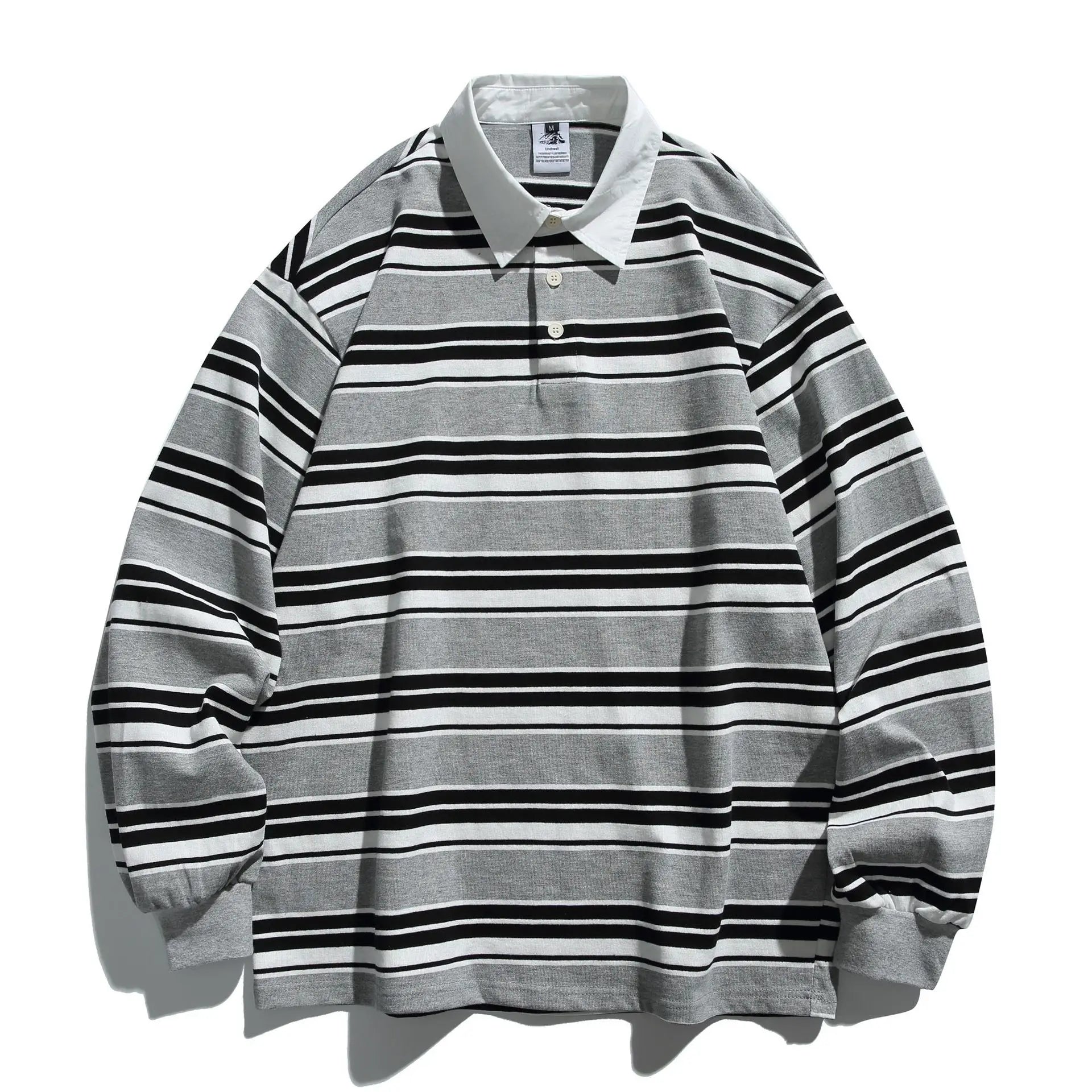 Retro Color Block Polo Shirt Long Sleeve Sweatshirt Casual Loose Men's Fashionable Trendy Top for Students Youth Popular Style