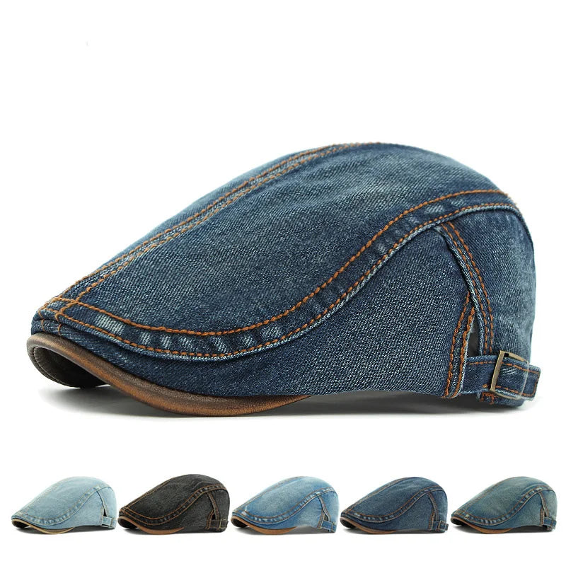 2025 Spring New Arrival Washed Denim Hat Unisex British Retro Beret Men Women Casual Peaked Cap Forward Cap
