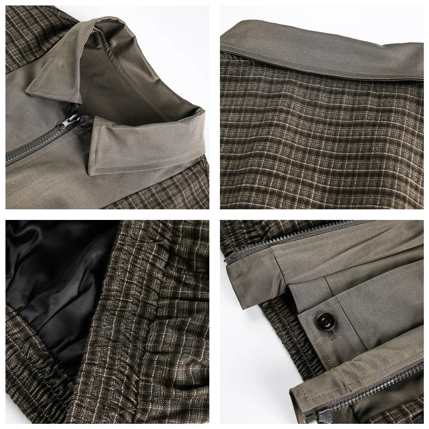 Akkad Kuti Men's Retro American Plaid Work Jacket Spring Autumn Design Splicing Outerwear Breathable Polyester Casual Coat