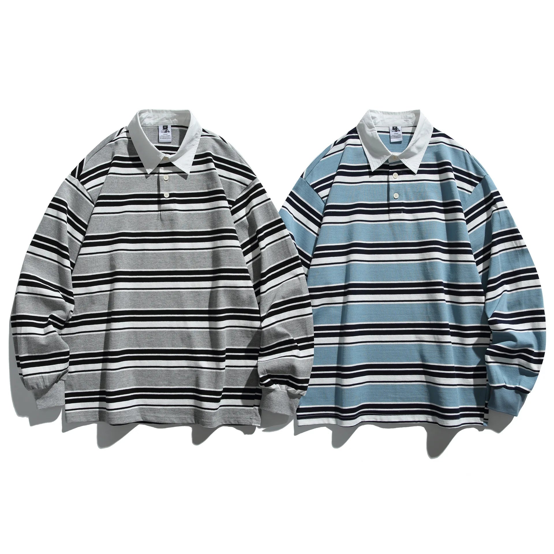 Retro Color Block Polo Shirt Long Sleeve Sweatshirt Casual Loose Men's Fashionable Trendy Top for Students Youth Popular Style