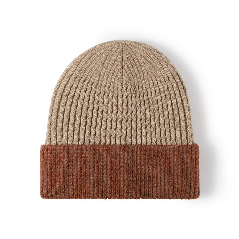 Unisex Fleece Lined Knit Beanie - 2025 New Color Block Jacquard Earflap Thickened Euro-American Outdoor Warm Cap