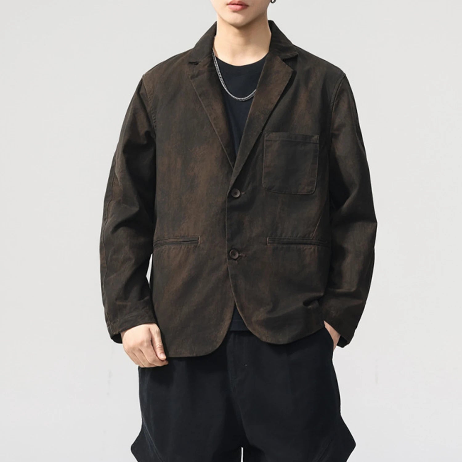 Men Washed Cotton Retro Old Dirty Fashion Streetwear Loose Casual Suit Blazer Cargo Jacket Cityboy Spring Autumn Coat Outerwear