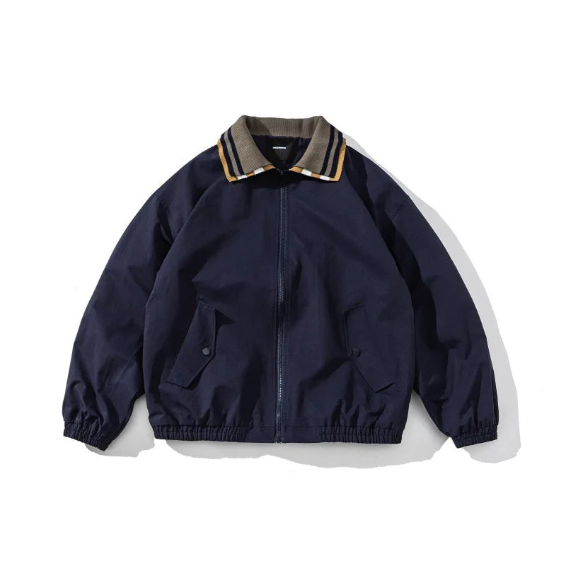 2025 Spring New Retro Streetwear Color Block Lapel Jacket Men's Loose Casual Fashion Design Sense Outerwear