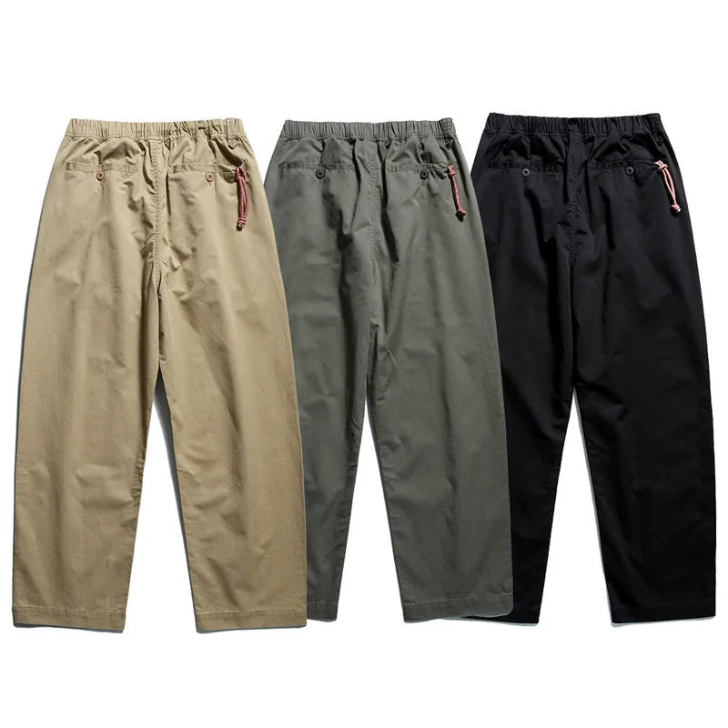 Japanese Vintage Americana Cargo Pants - Washed Cotton Cleanfit Tapered Trousers Loose Fit Floor-Length Casual Pants for Men