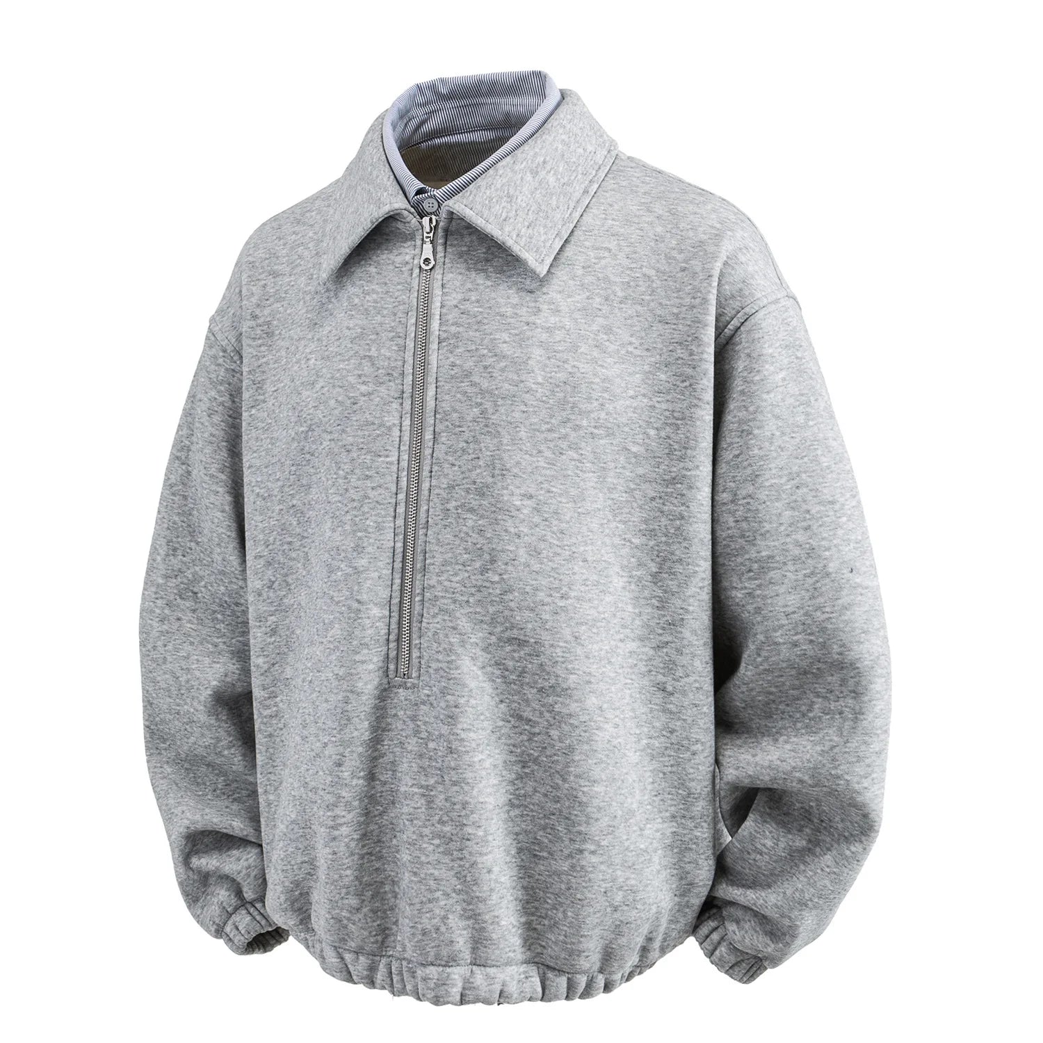 2026 New Zipper Hoodie Casual Loose Fit Turn-down Collar Fake Two-Piece Style Thickened Cotton Nylon Fabric Winter Youth Fashion