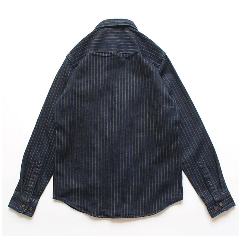 Retro Amekji Style Denim Striped Men's Long Sleeve Casual Shirt Spring Autumn Outerwear Fresh Artistic Niche Fashion