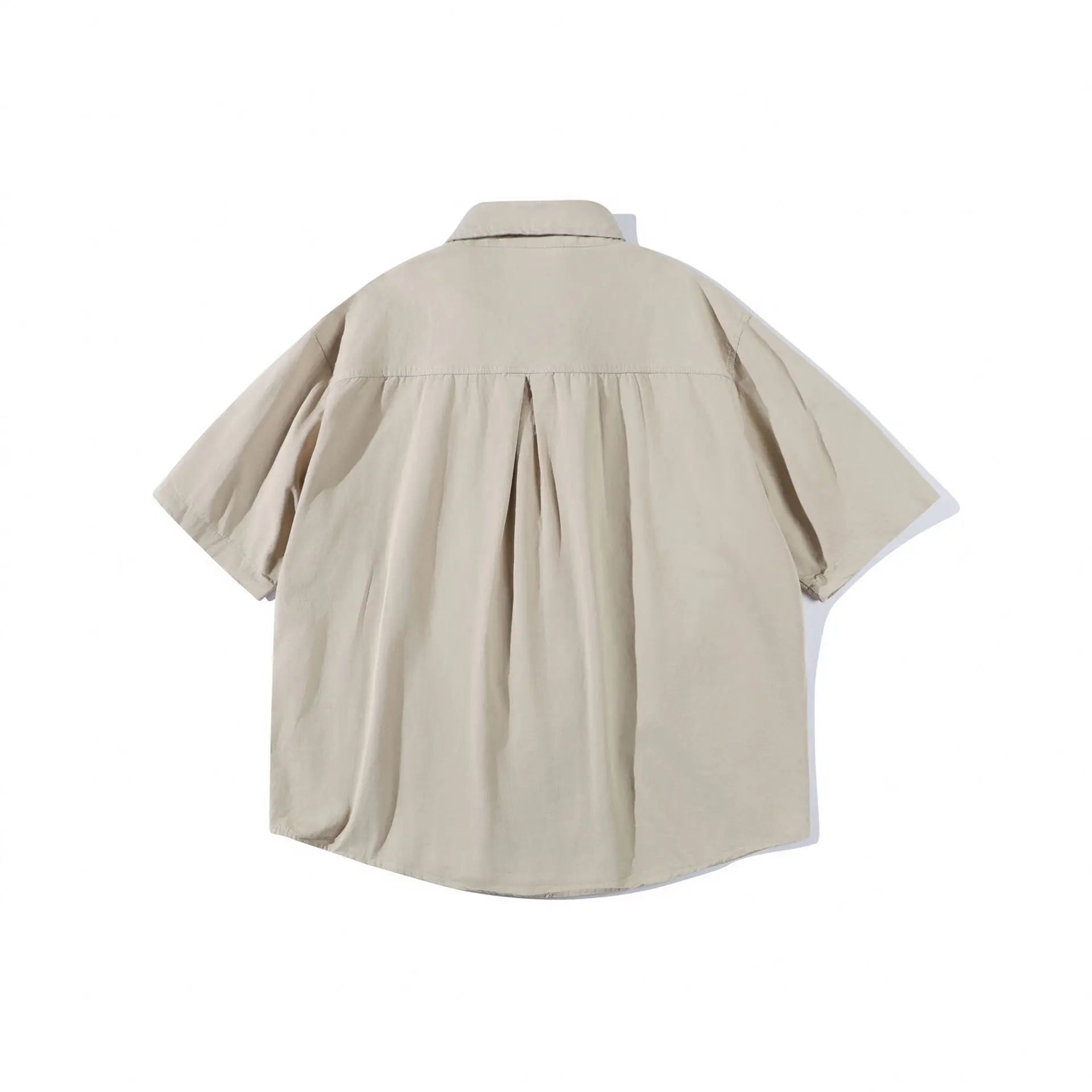 New Arrival Unisex Amekaji Shirt 100% Cotton Japanese Vintage Modern Chinese Style Argyle Paneled Loose Workwear Short-Sleeve