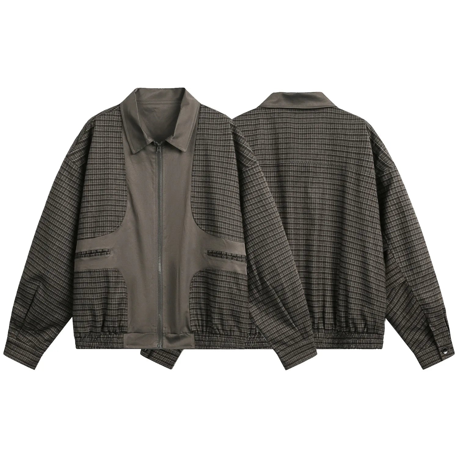 Akkad Kuti Men's Retro American Plaid Work Jacket Spring Autumn Design Splicing Outerwear Breathable Polyester Casual Coat