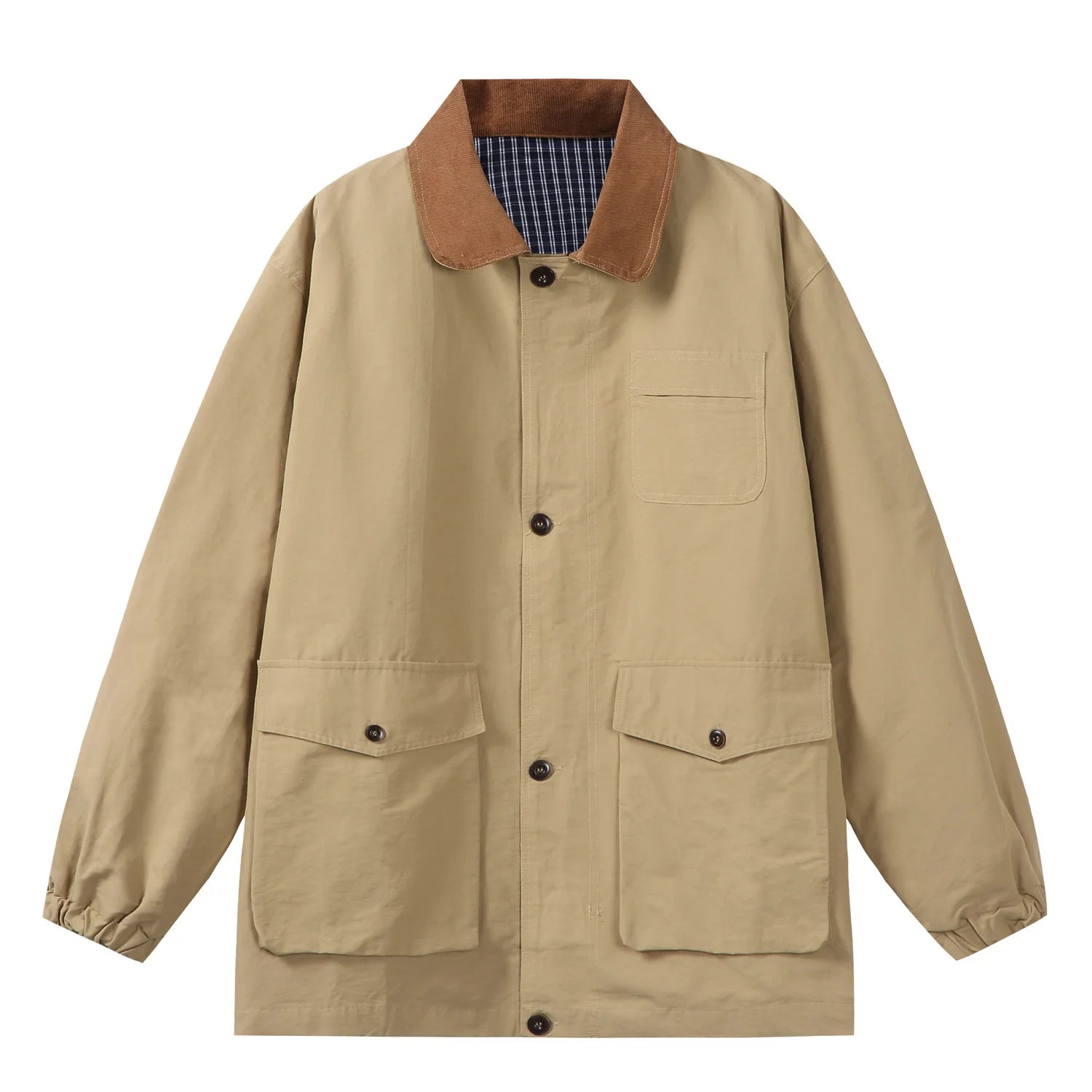 Akkad Kuti Loose Fit Retro Japanese Style Men's Jacket Mid-Length Oversized Contrast Color Collar Casual Workwear Windbreaker