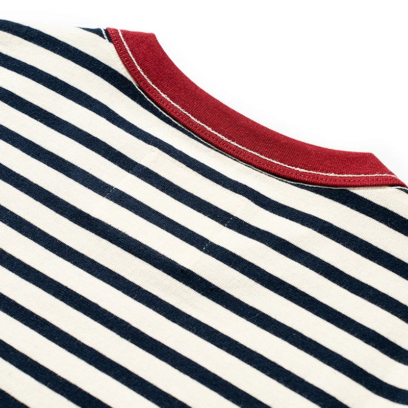 Summer new pure cotton T-shirt men's American retro contrasting shirt versatile couple short sleeved T-shirt striped base shirt