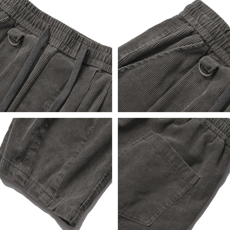Japanese Retro Washed Worn-out Corduroy Work Pants Suitable for Both Men and Women in Autumn Mid Rise, Loose Casual Pants