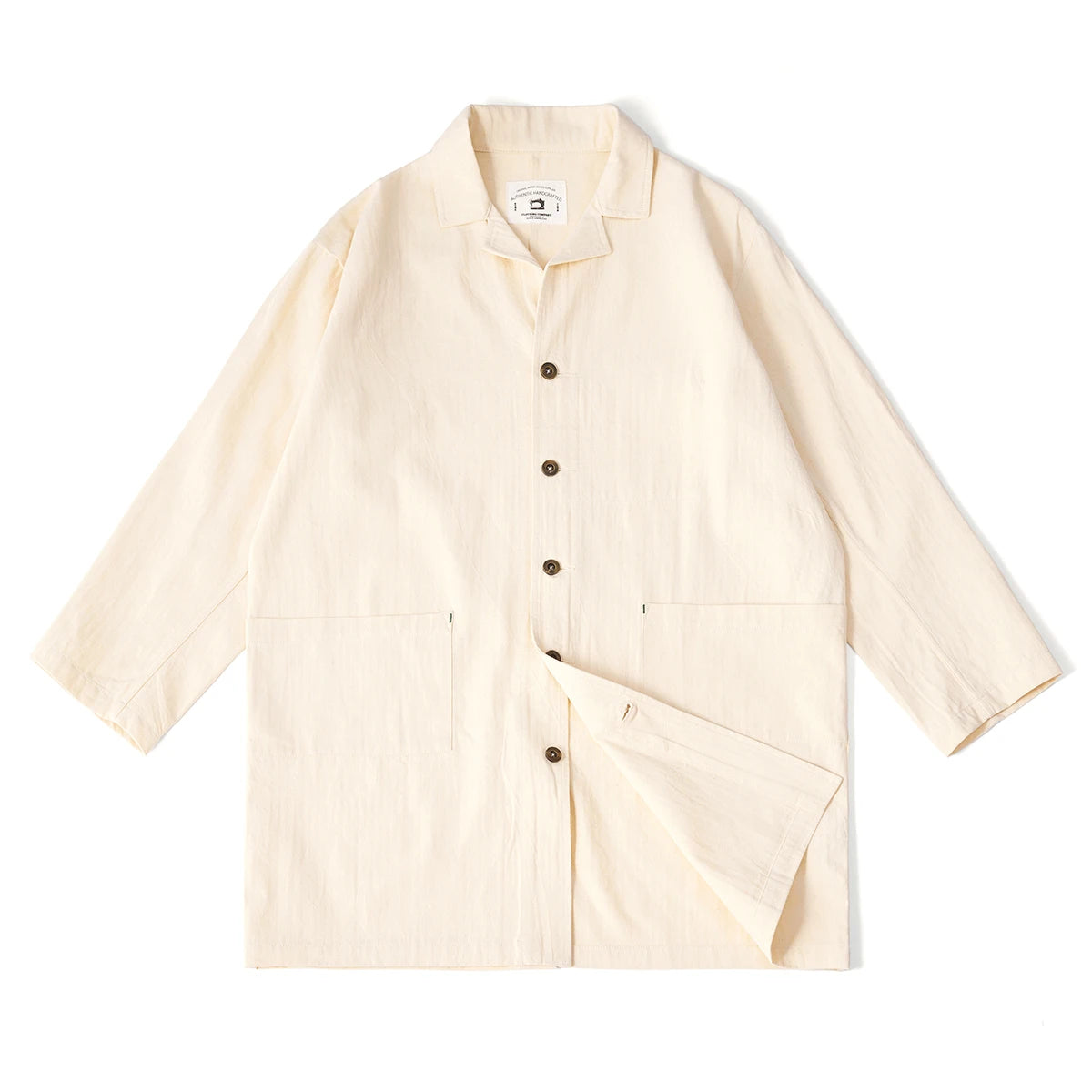 Plain Color Long Men'S Windbreaker Jacket Natural Raw Cotton Color Washed Cotton Thread Retro Lapel Thin Solid Color Jacket