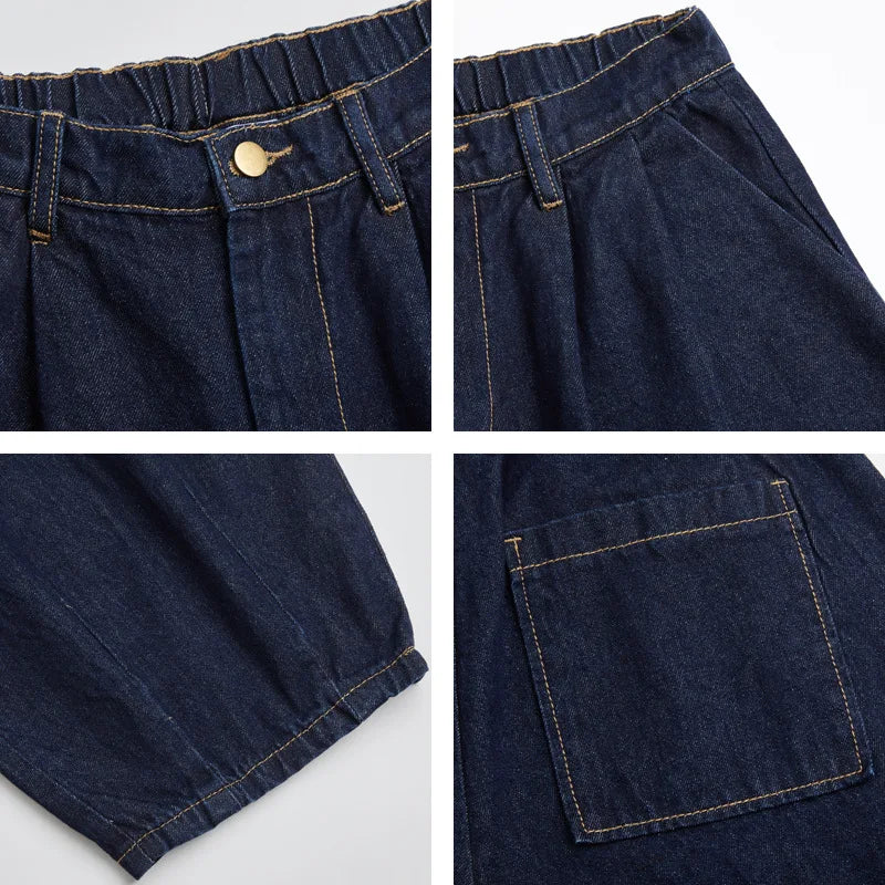 Japanese Retro Loose Distressed Washed Wide Leg Jeans for Both Men and Women, Casual Pants with Hanging Pleats and Lantern Cut