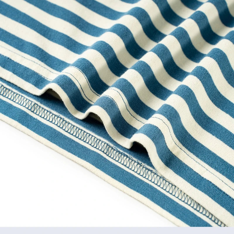 American retro striped long sleeved T-shirt for men, heavy-duty cotton washed T-shirt, oversized casual Henry collar base shirt