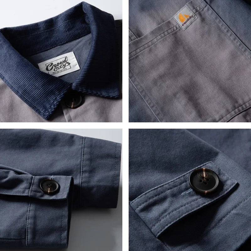 2026 American Retro Workwear Jacket Men's Loose Casual Collar Coat Spring Autumn New Trendy Brand Cotton Long Sve