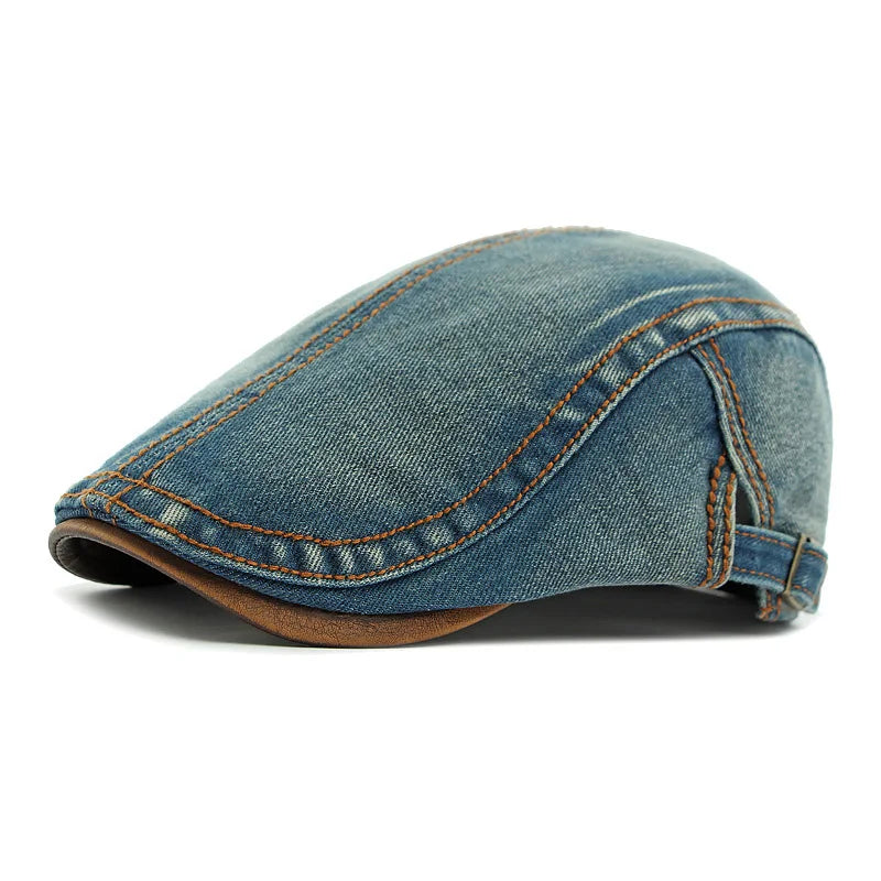 2025 Spring New Arrival Washed Denim Hat Unisex British Retro Beret Men Women Casual Peaked Cap Forward Cap