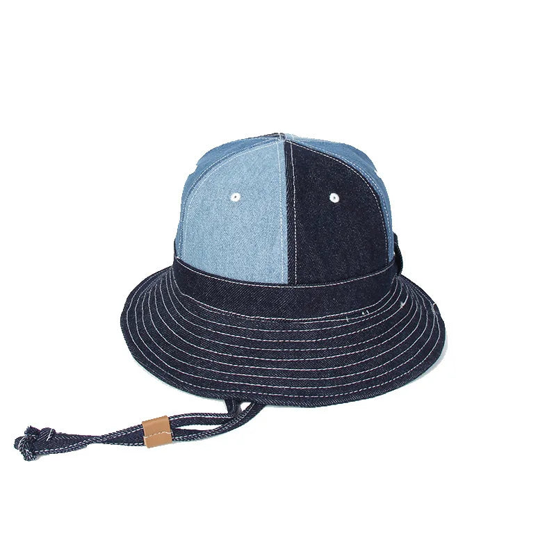 Akkad Kuti Vintage Denim Blue Bucket Hat Wide Brim Round Top Sun Hat for Breathable Unisex Fisherman Hat Casual Outdoor Cap