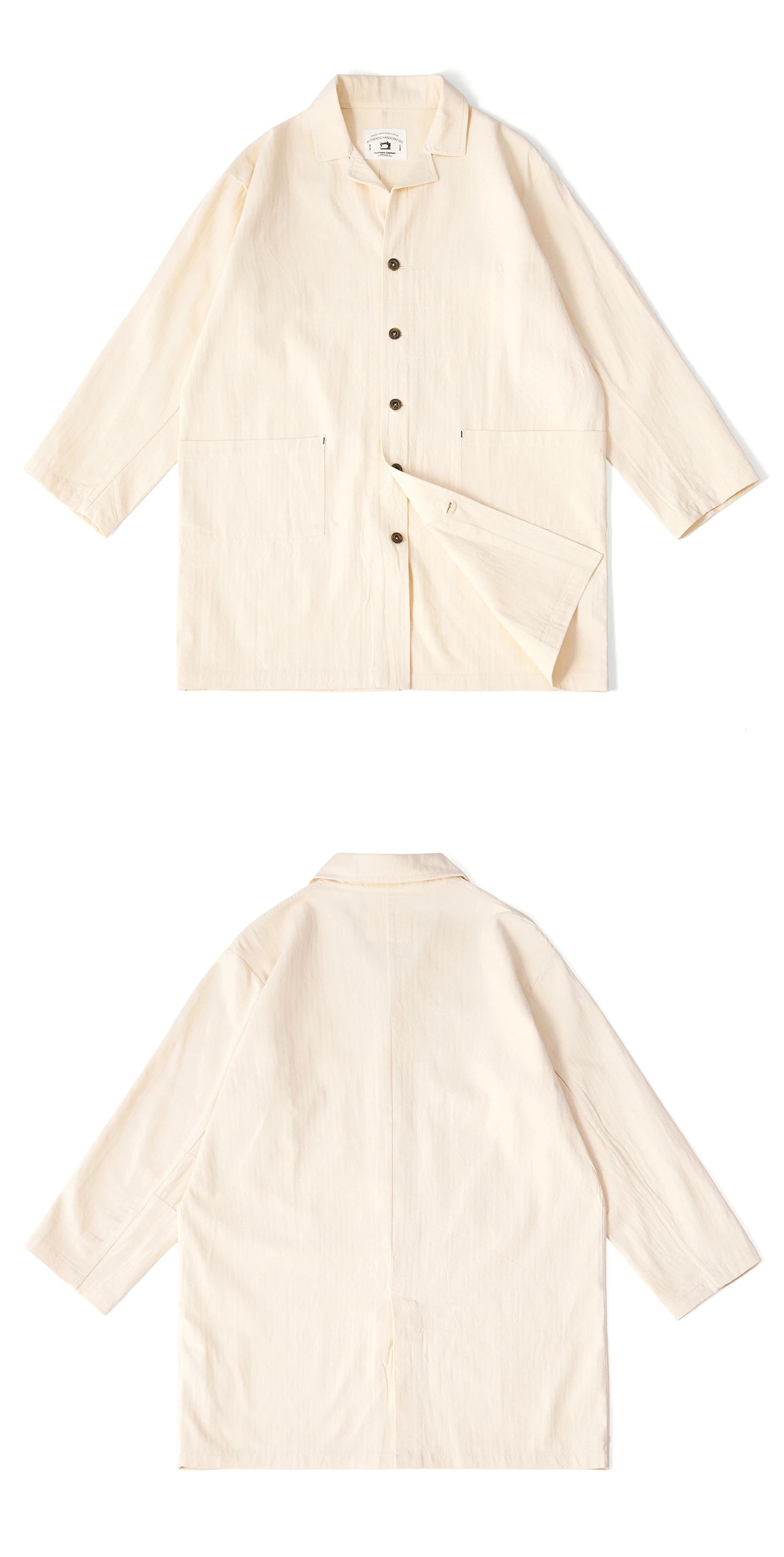 Plain Color Long Men'S Windbreaker Jacket Natural Raw Cotton Color Washed Cotton Thread Retro Lapel Thin Solid Color Jacket