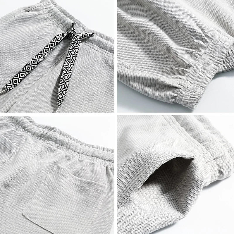 Vintage Men's Brushed Fleece Sweatpants Thermal Trousers Elastic Waist Cuffed Casual Pants for Autumn Winter