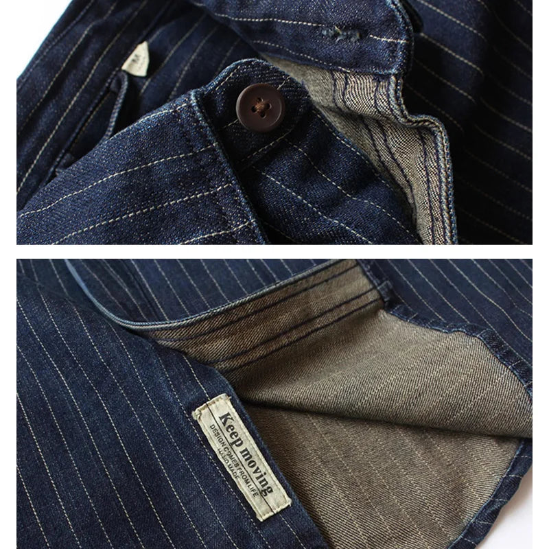 Retro Amekji Style Denim Striped Men's Long Sleeve Casual Shirt Spring Autumn Outerwear Fresh Artistic Niche Fashion