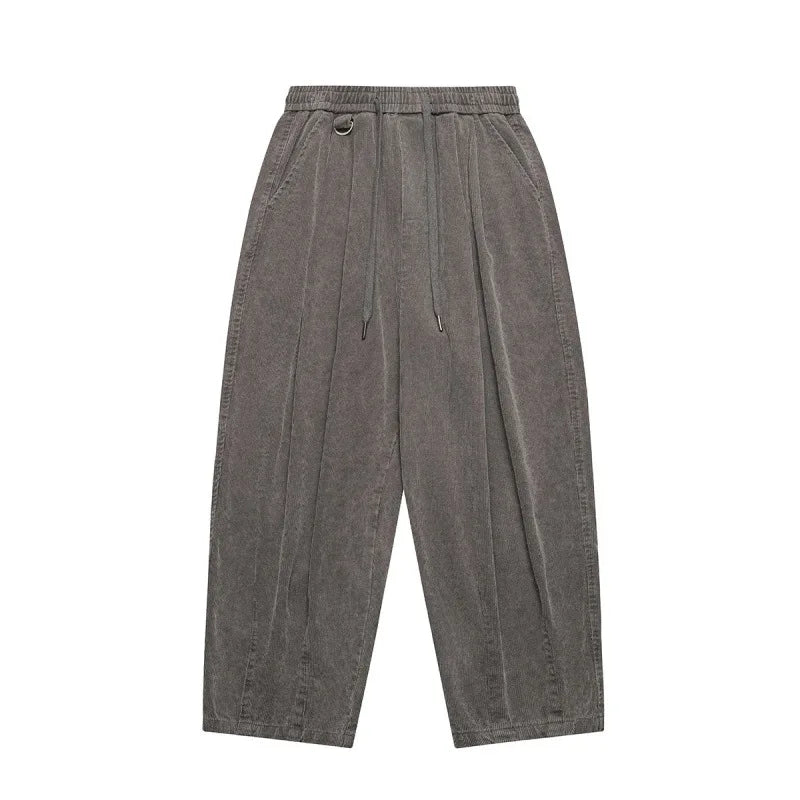 Japanese Retro Washed Worn-out Corduroy Work Pants Suitable for Both Men and Women in Autumn Mid Rise, Loose Casual Pants