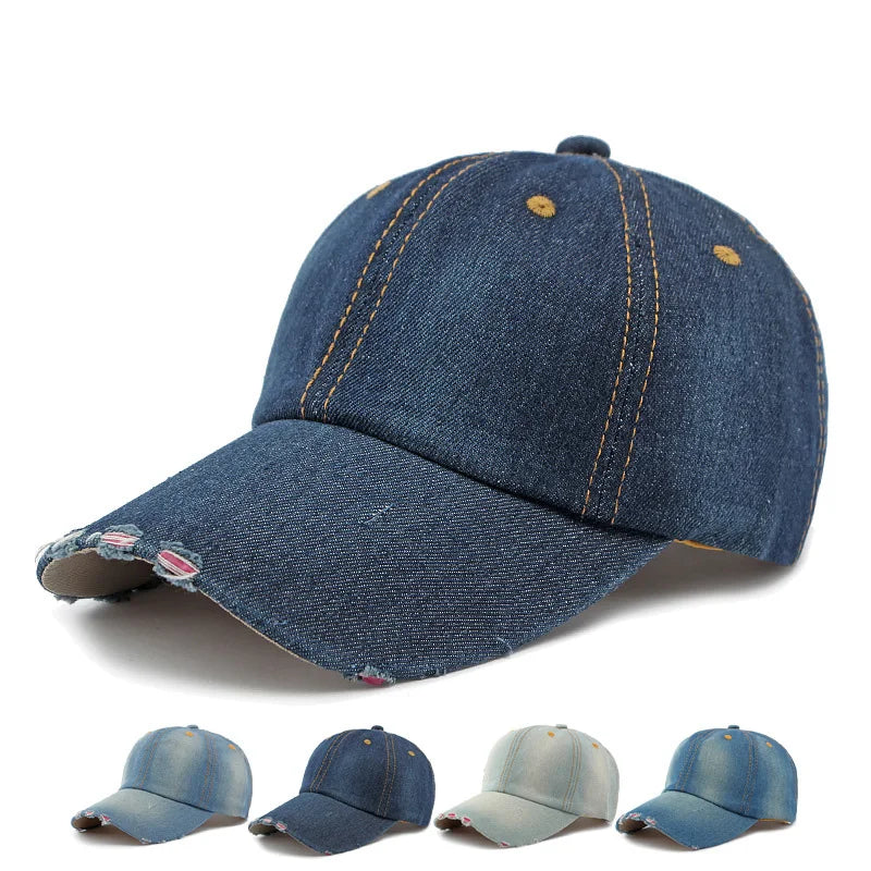 Akkad Kuti 2025 New Launch Distressed Washed Denim Cap Unisex Retro UV Protection Outdoor Sun Hat